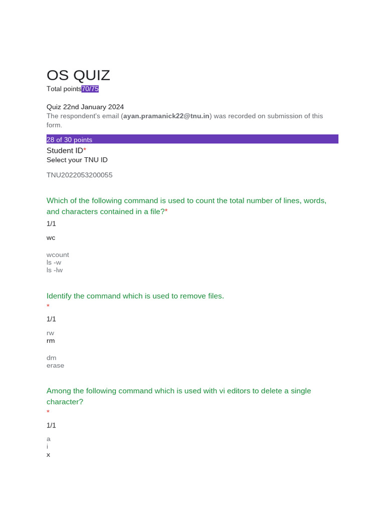 OS Quiz Results and Key Concepts | PDF | Operating System | Scheduling ...