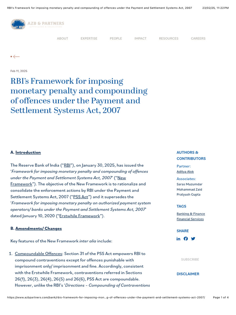 RBI's New Framework on PSS Act Penalties | PDF | Reserve Bank Of India ...