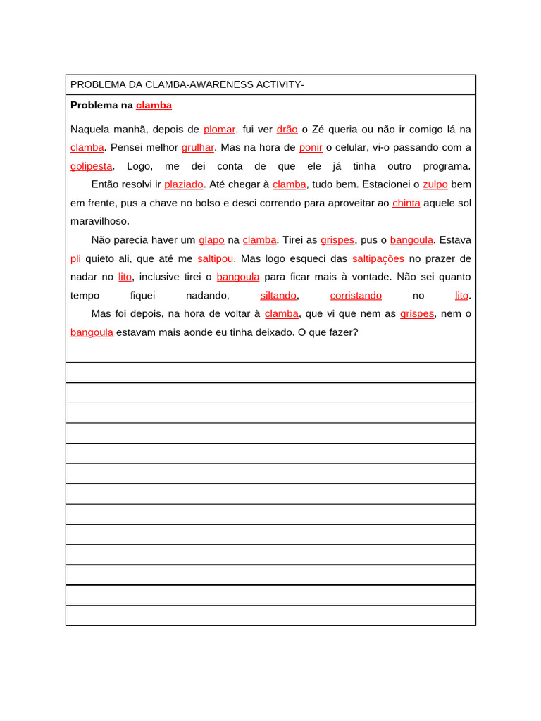 Problema Da Clamba-Awareness Activity | PDF