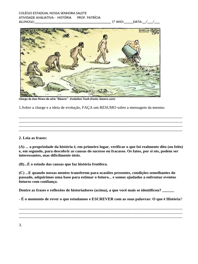 Atividade Avaliativa de História 1º Ano | PDF