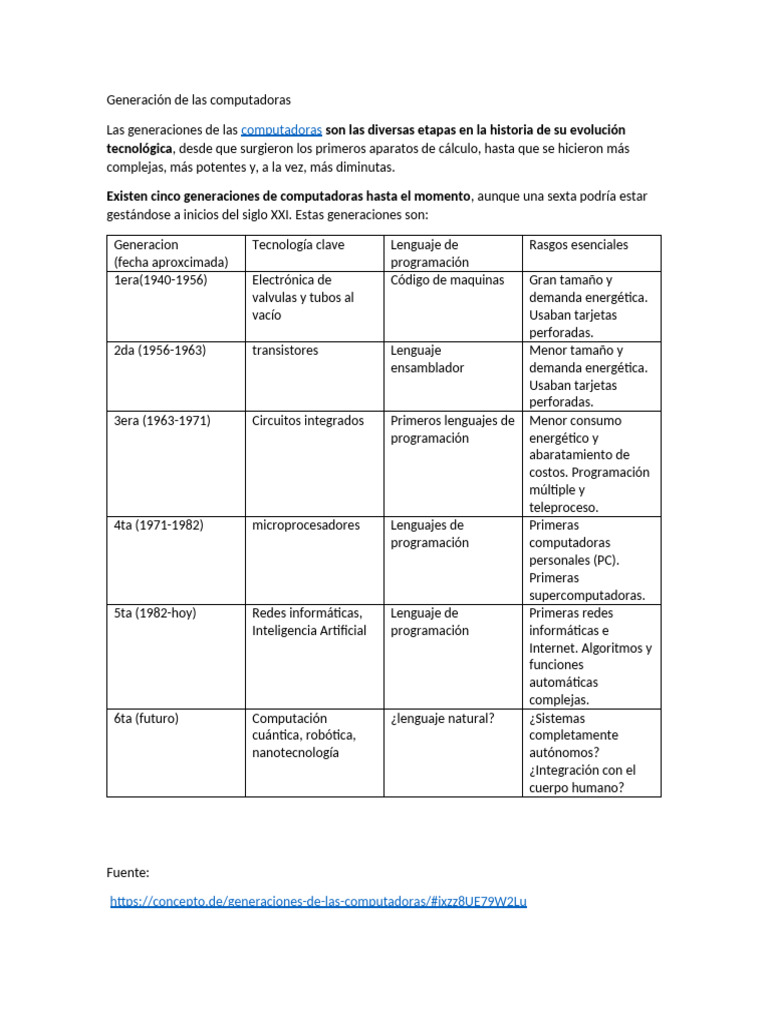 Evolución de las Generaciones de Computadoras | PDF | Hardware de la ...