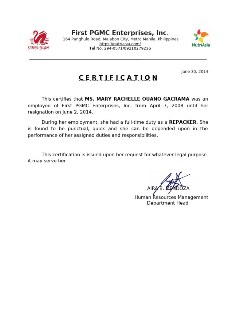 Certificate of Employment | PDF