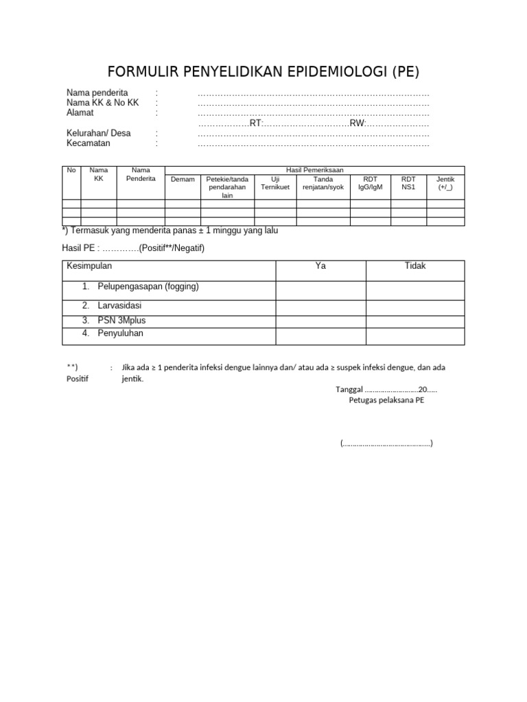 Formulir Penyelidikan Epidemiologi DBD | PDF