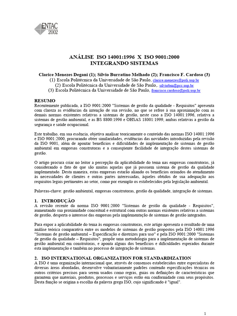 Integração ISO 14001 e ISO 9001 em Construtoras | PDF | Gestão de ...