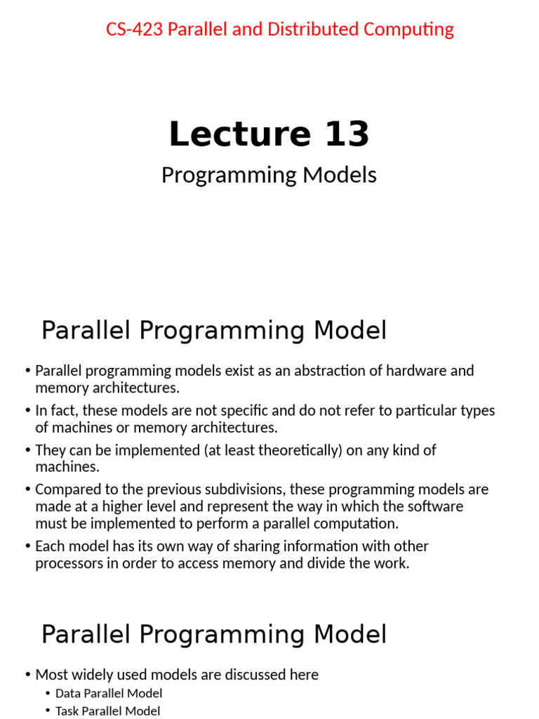Lecture 13 - Programming Models | PDF | Parallel Computing | Process ...