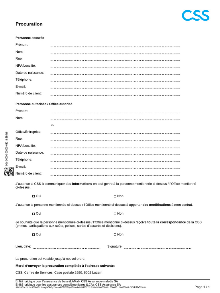 Procuration pour Assurance Maladie CSS | PDF