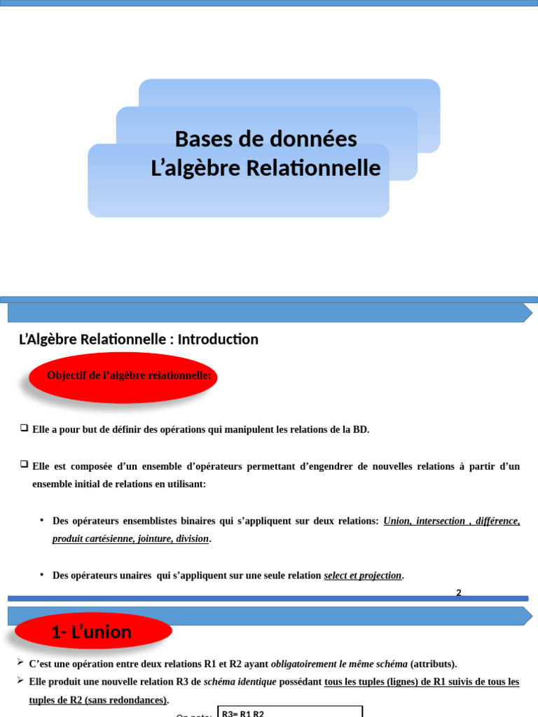 Algèbre Relationnelle : Opérations BD | PDF | Modèle relationnel ...