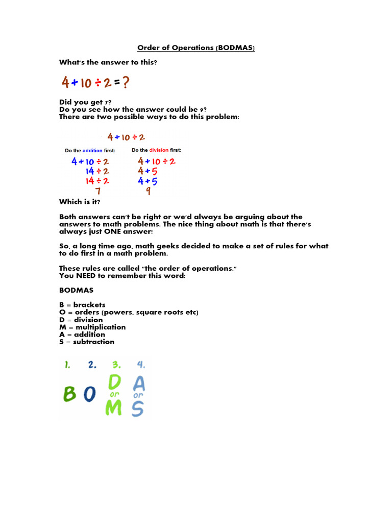 Understanding BODMAS Rules in Math | PDF