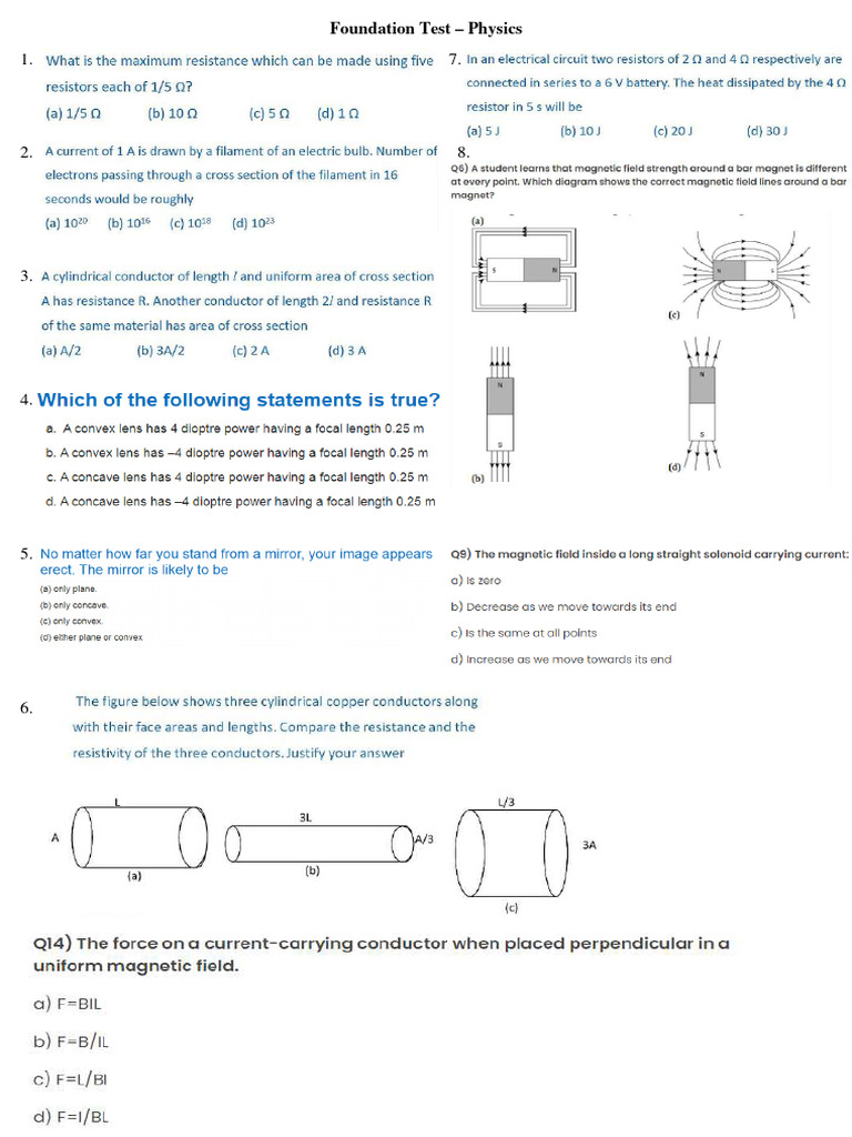 Physics Foundation Test Questions | PDF