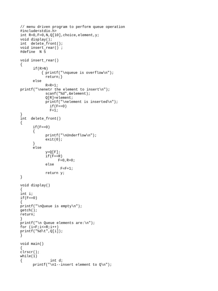 Queue Operations in C Program | PDF