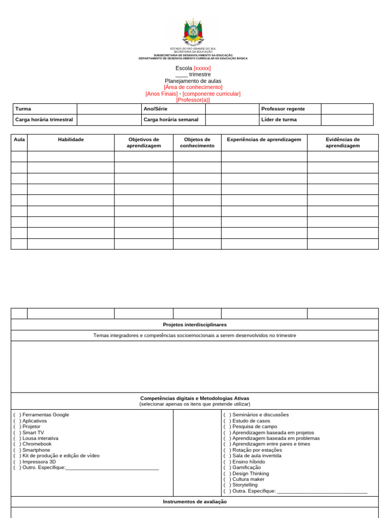 Planejamento de Aulas para Educação Básica | PDF | Lição | Aprendizado