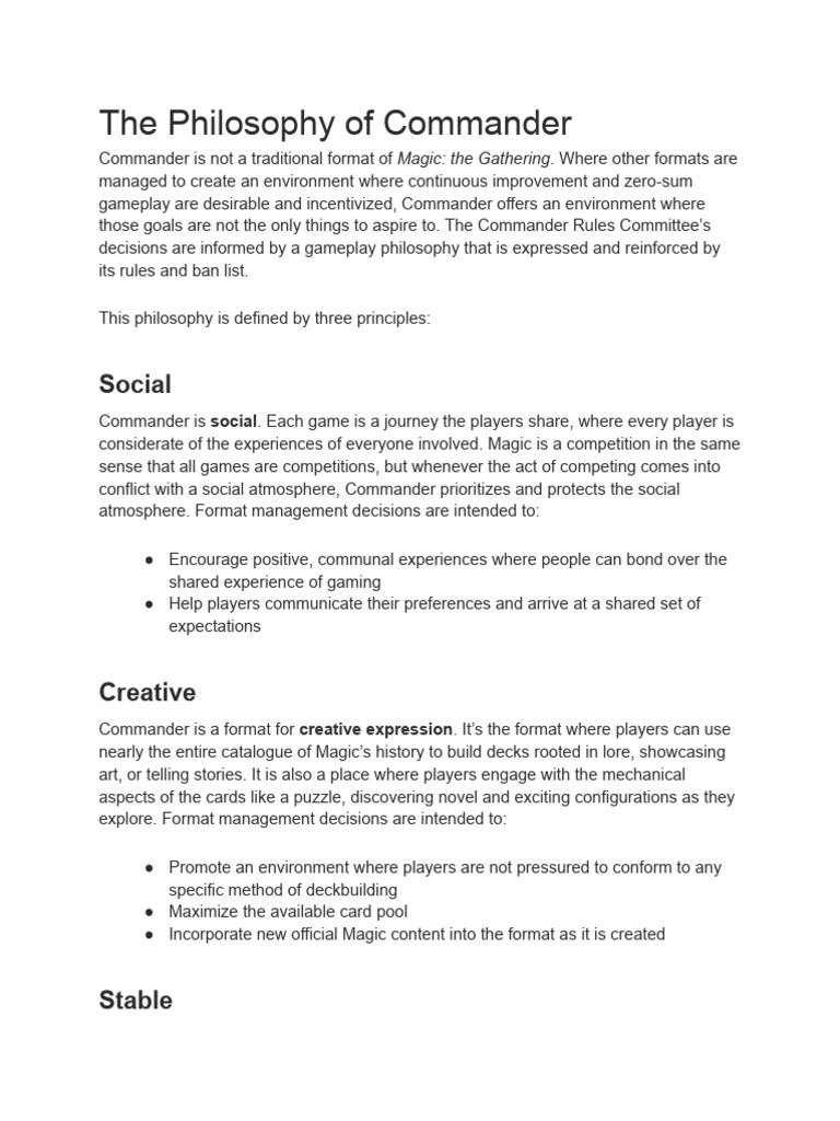 Commander Rules and Philosophy Guide | PDF