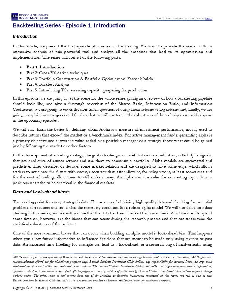 Backtesting Series Episode 1 | PDF | Estimator | Bootstrapping (Statistics)