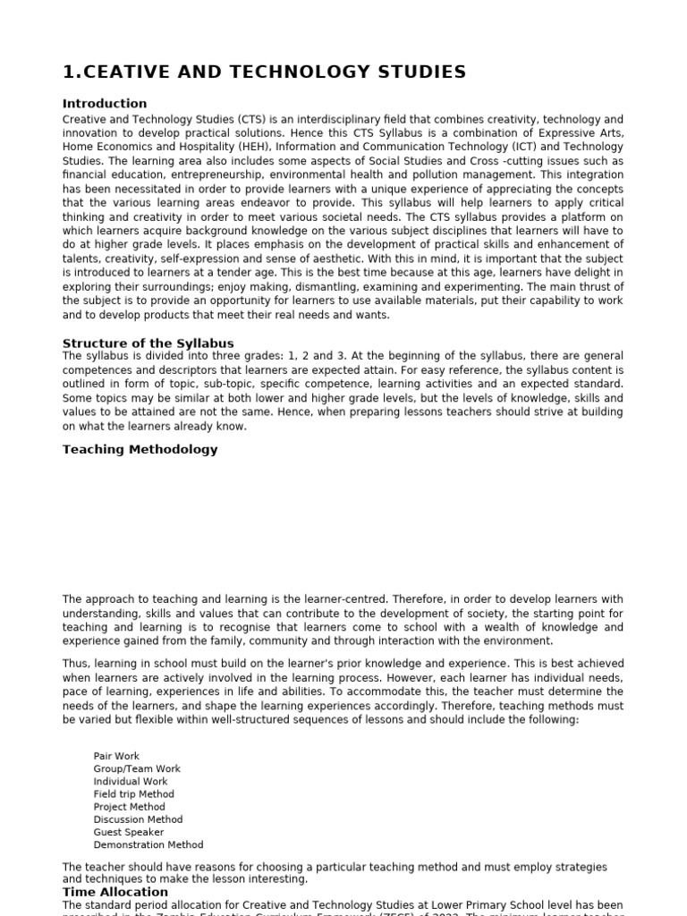 Creative and Technology Studies Syllabus | PDF | Learning | Creativity