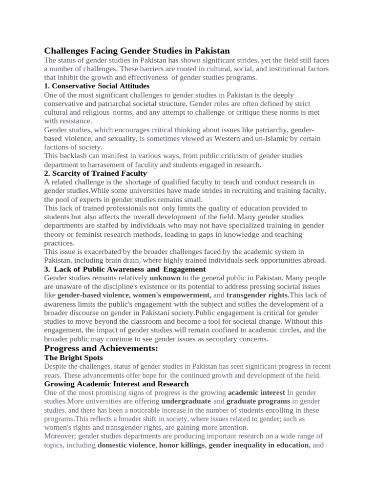 Gender Studies Challenges in Pakistan | PDF | Gender Studies | Gender