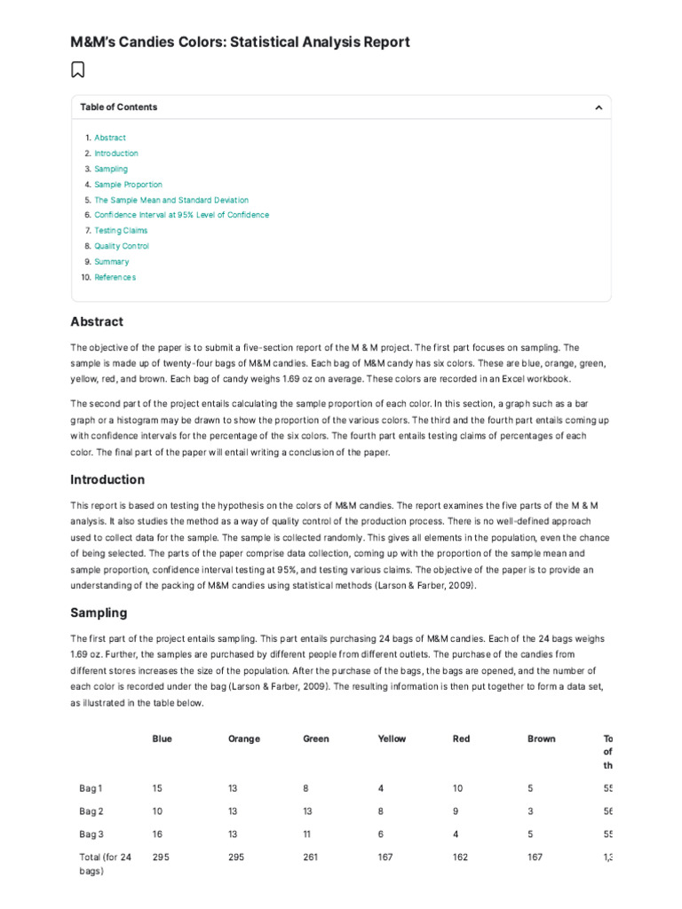 M&M's Color Distribution Analysis | PDF | P Value | Standard Deviation