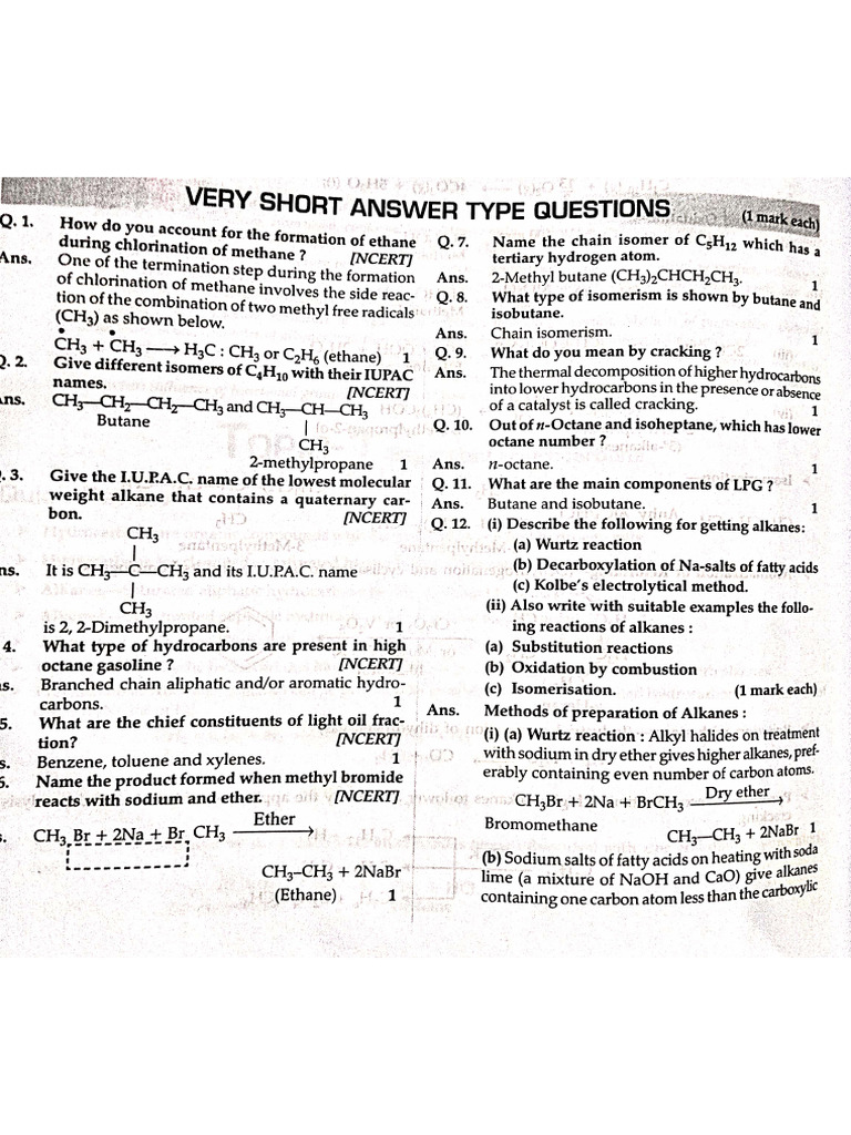 Hydrocarbons Important Questions | PDF