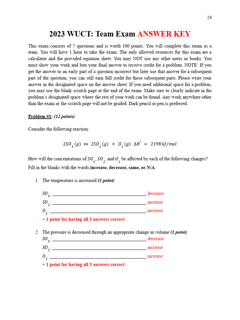 2023 Team Exam - Answer Key | PDF | Dissociation Constant ...