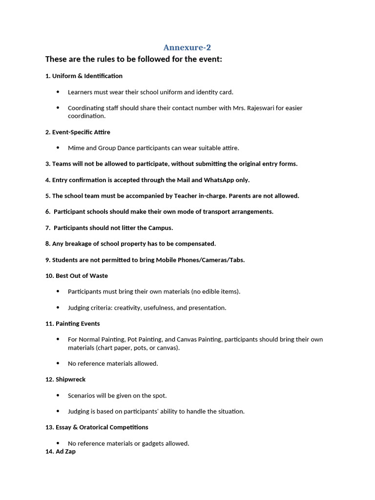 Event Participation Rules and Guidelines | PDF