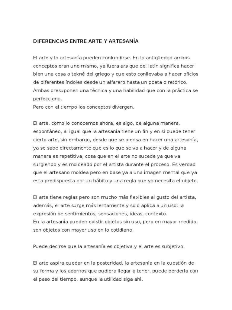 DIFERENCIA ENTRE ARTE Y ARTESANÍA Alemania Artes (general)