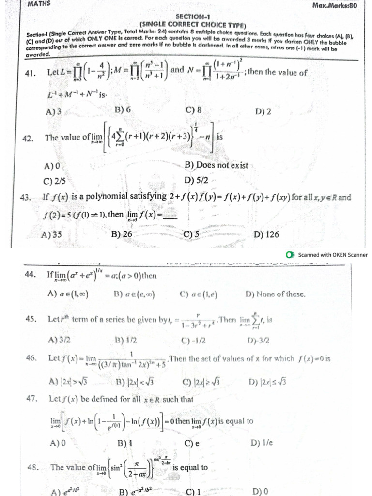 LIMITS Assignment Advanced Level | PDF