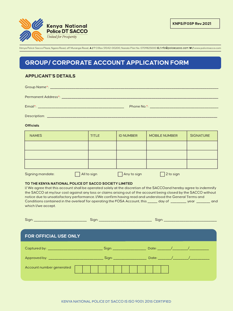 Police Sacco Group Account Application | PDF