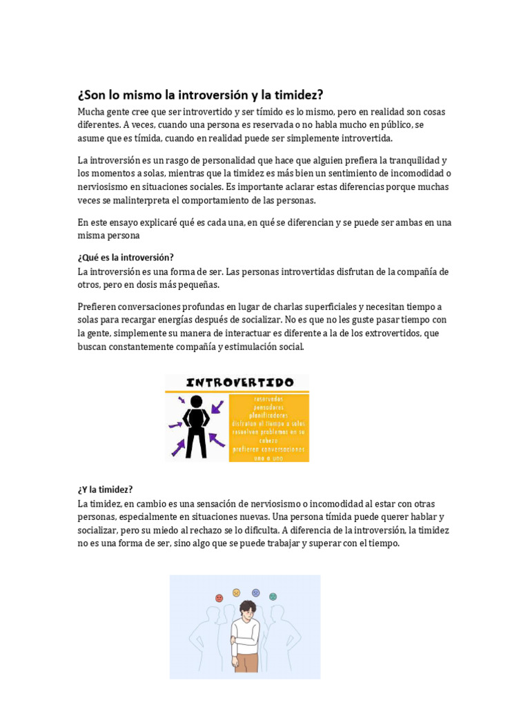 Ensayo Introversion Vs Timidez | PDF | Timidez | Las emociones