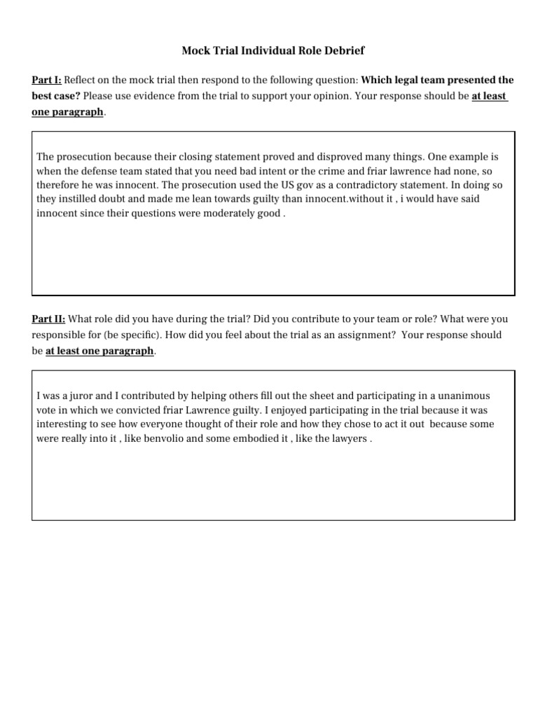 Siya Patel - Mock Trial Individual Role Debrief | PDF