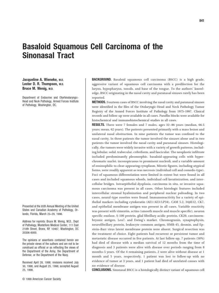 Cancer-1999-02 - Basaloid Squamous Cell Carcinoma of The Sinonasal ...