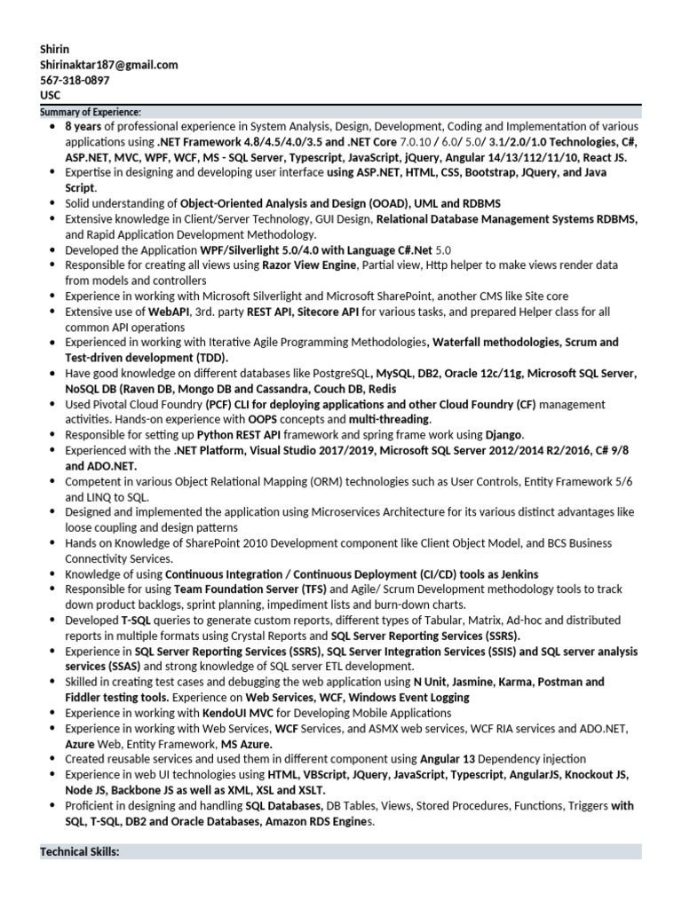 Senior Full Stack .NET Developer Resume | PDF | Web Service | Microsoft ...
