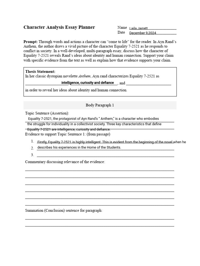 Kami Export - 15.1 SL Equality 7-2521 Character Analysis Essay Planner ...