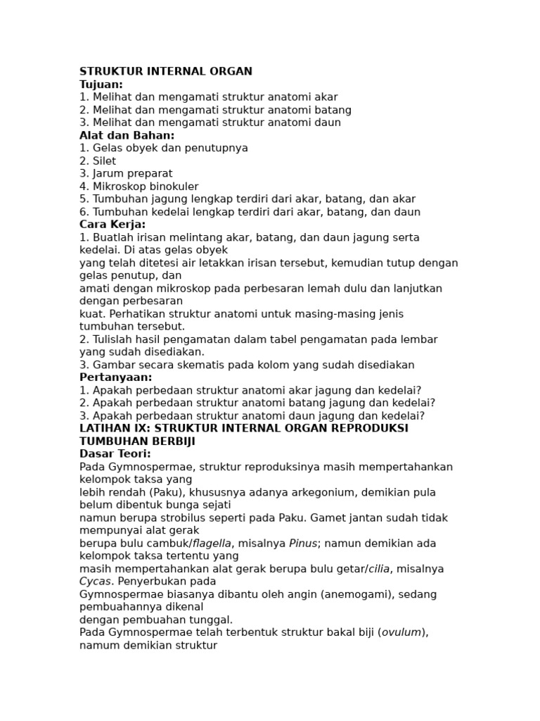 STRUKTUR INTERNAL ORGAN | PDF