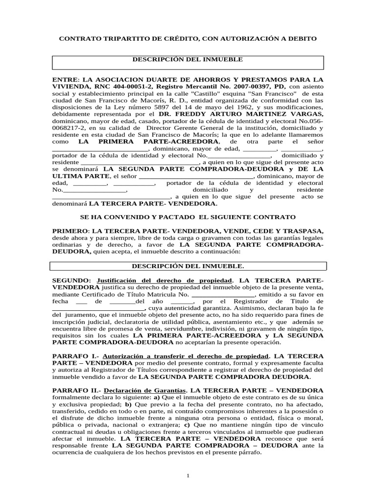 Contrato Tripartito de Crédito Inmobiliario | PDF | Pagos | Póliza de ...