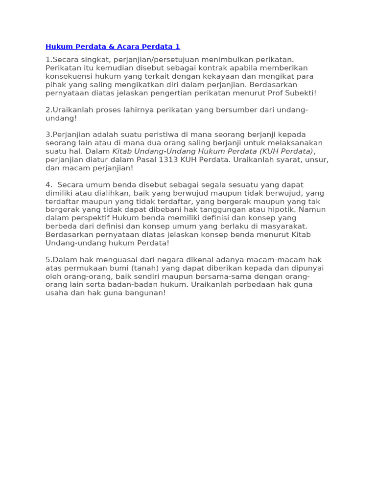 Hukum Perdata & Acara Perdata 1 | PDF