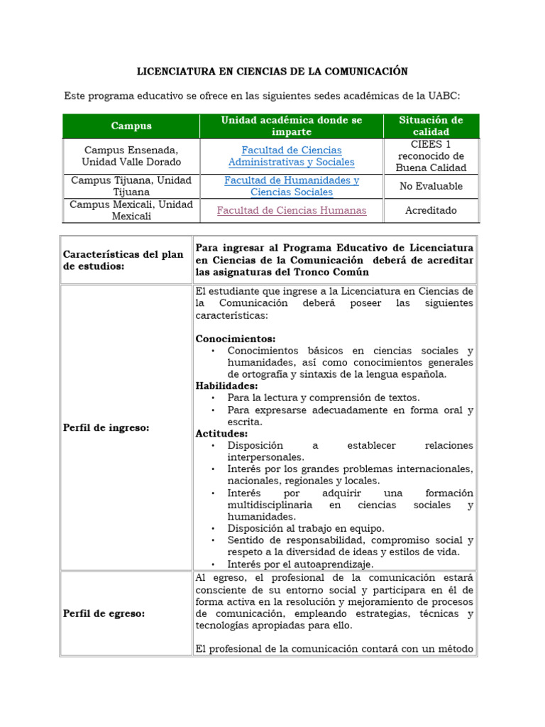 Licenciatura en Ciencias de la Comunicación | PDF