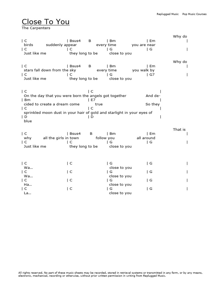 Close To You Music Sheet Guide | PDF