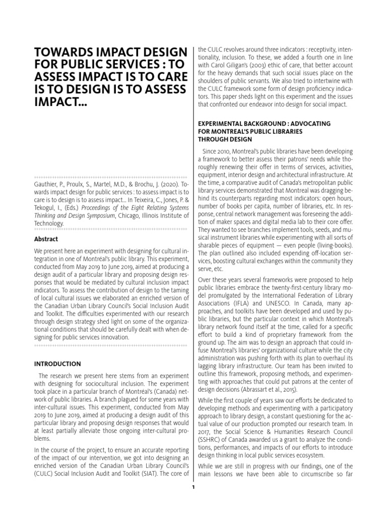 Towards Impact Design For Public Service | PDF | Evaluation | Cognition