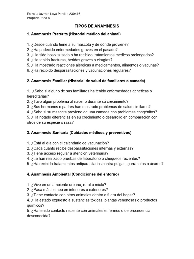 Tipos de Anamnesis Veterinaria | PDF | Diarrea | Alergia