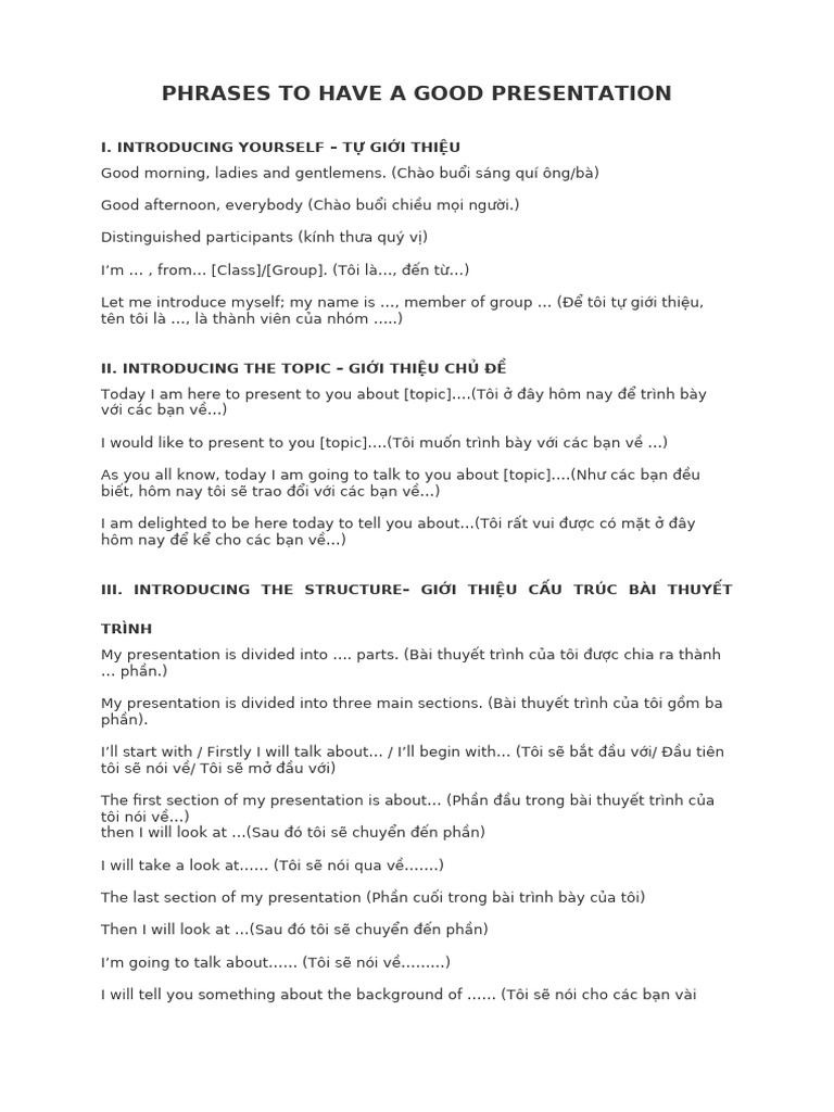 Phrases To Have A Good Presentation | PDF