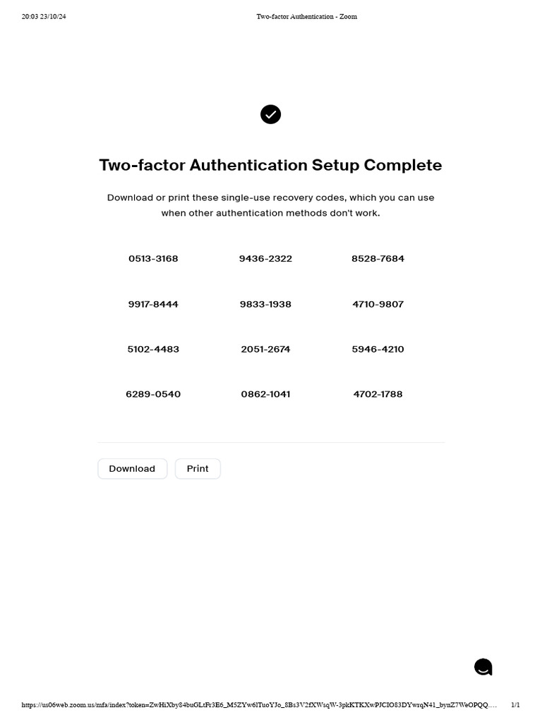 Zoom 2FA Recovery Codes | PDF