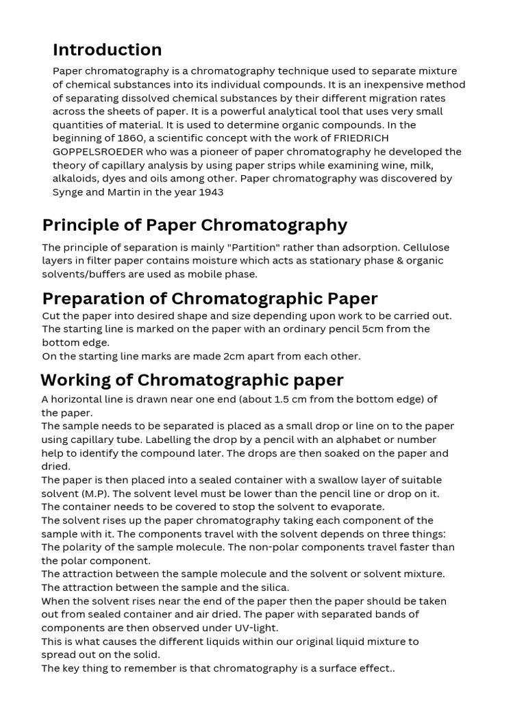 Paper Chromatography Techniques Explained | PDF | Chromatography | Elution
