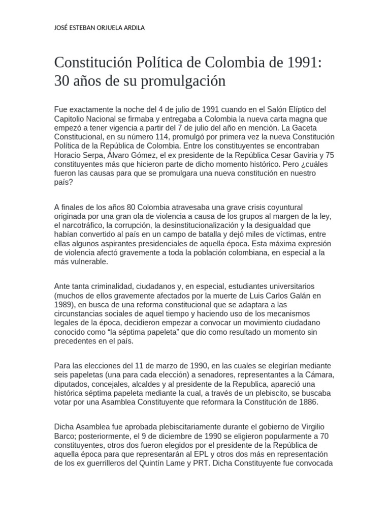 30 Años de la Constitución de 1991 | PDF | Gobierno