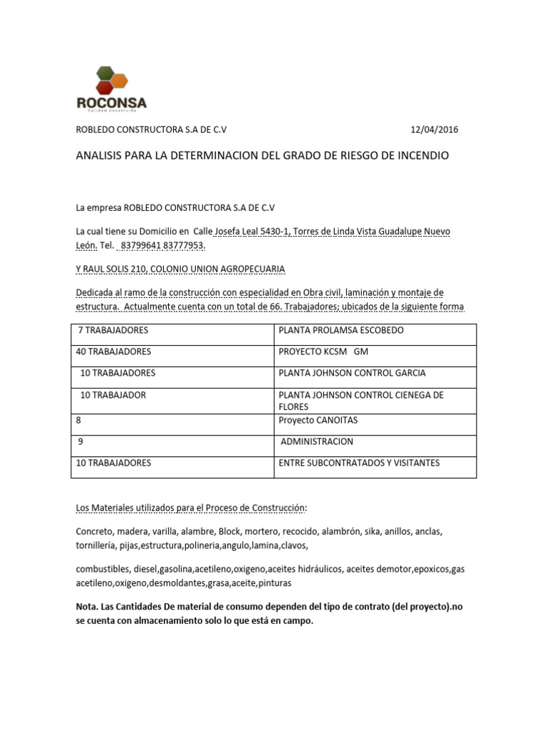 Análisis de Riesgo de Incendio en Construcción | PDF | Materiales | Química