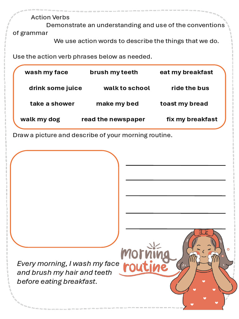 Morning Action Verbs Explained | PDF