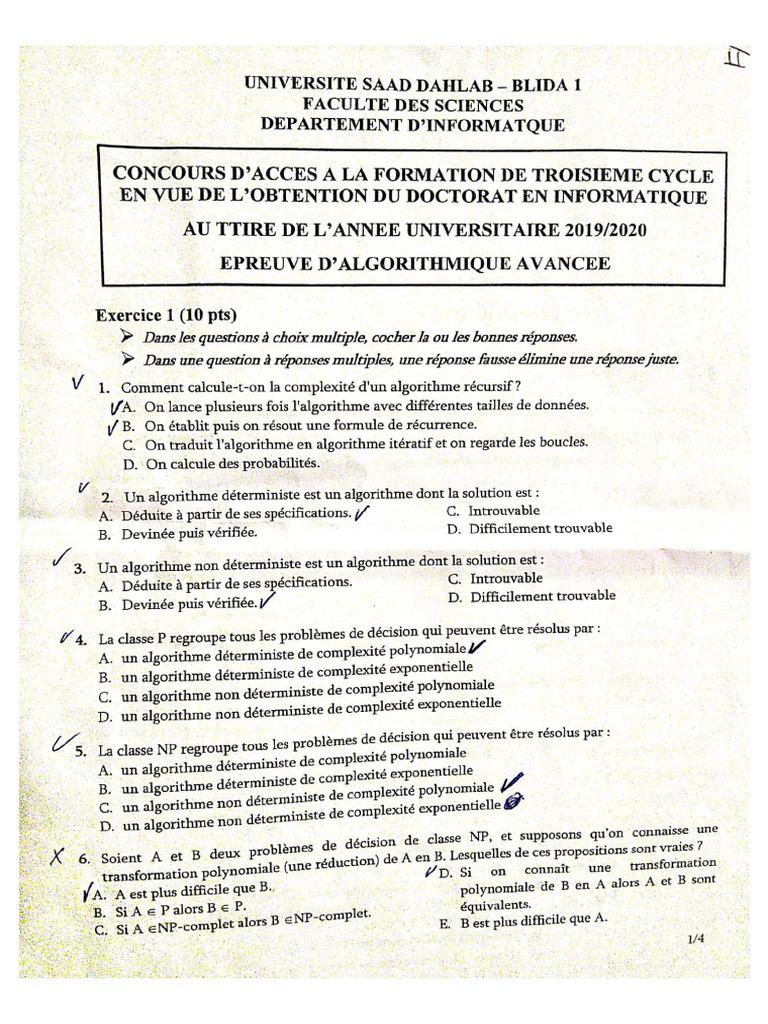 Sujet Concours Doctorat Informatique Blida 2019 | PDF