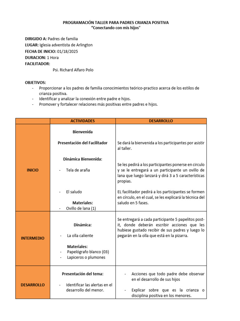 Taller de Crianza Positiva para Padres | PDF