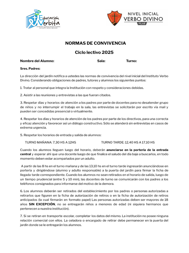 Normas de Convivencia Jardín 2025 | PDF | Cumpleaños