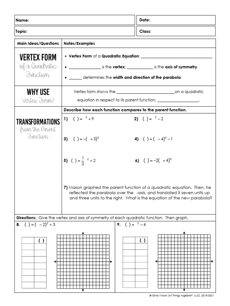 Unit 3 - Parent Functions & Transformations (Updated May 2021) | PDF ...