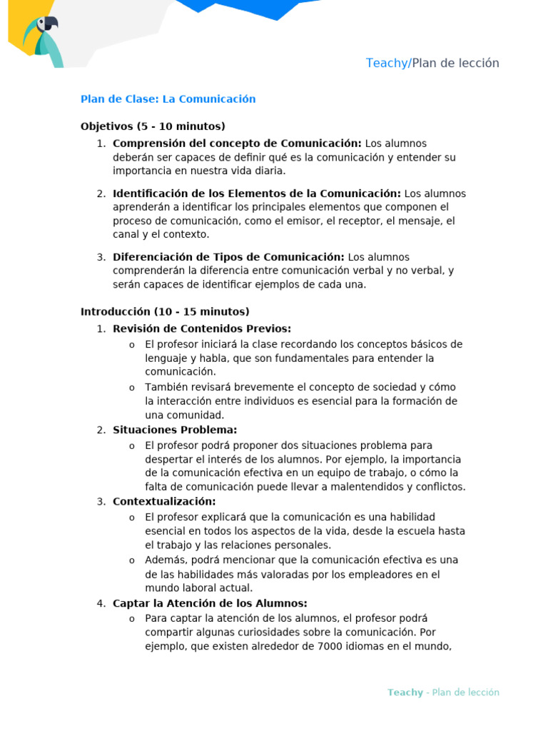 Plan de Clase sobre Comunicación Efectiva | PDF | Comunicación ...