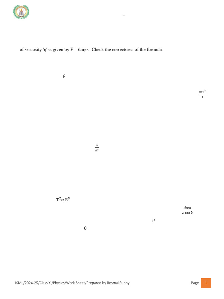 Class XI Physics Worksheet on Units | PDF | Force | Acceleration